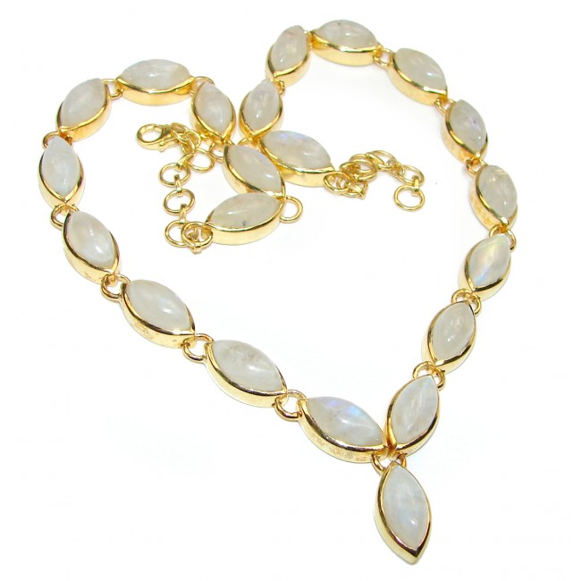 Great Masterpiece genuine Moonstone 14K Gold over .925 Sterling Silver handmade necklace