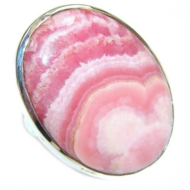 Large best quality Argentinian Rhodochrosite .925 Sterling Silver handmade ring size 8