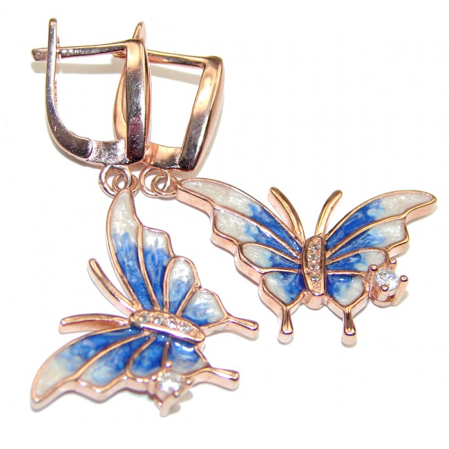 Butterflies Enamel rose gold over .925 Sterling Silver handmade Earrings