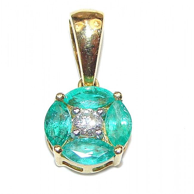 18K yellow Gold Vintage Style Emerald and Diamond Pendant