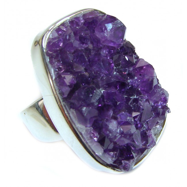 Big authentic Amethyst Cluster Sterling Silver Ring s. 10