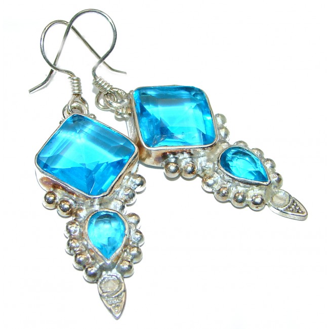 Great Aqua Blue Topaz .925 Sterling Silver handcrafted earrings