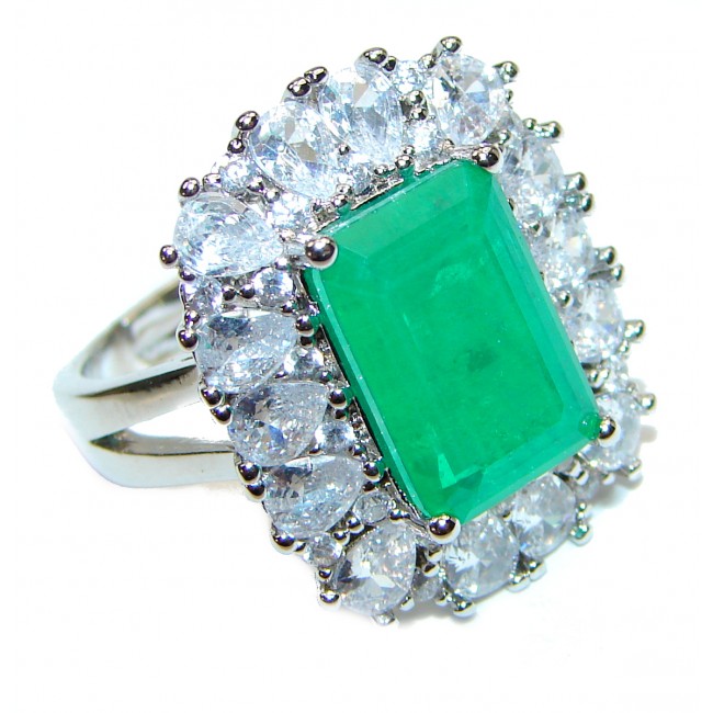 Spectacular 8.2 ctw Emerald White Topaz .925 Sterling Silver handmade Ring size 7