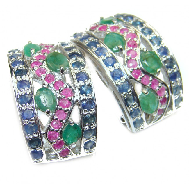 Mia Authentic Ruby Emerald Sapphire .925 Sterling Silver handmade earrings