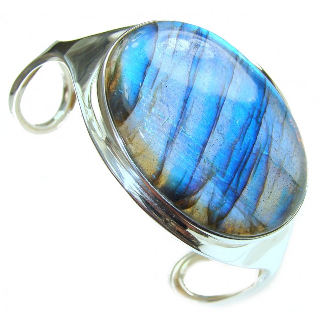 Simplcity best quality Fire Labradorite .925 Sterling Silver LARGE handcrafted Bracelet / Cuff