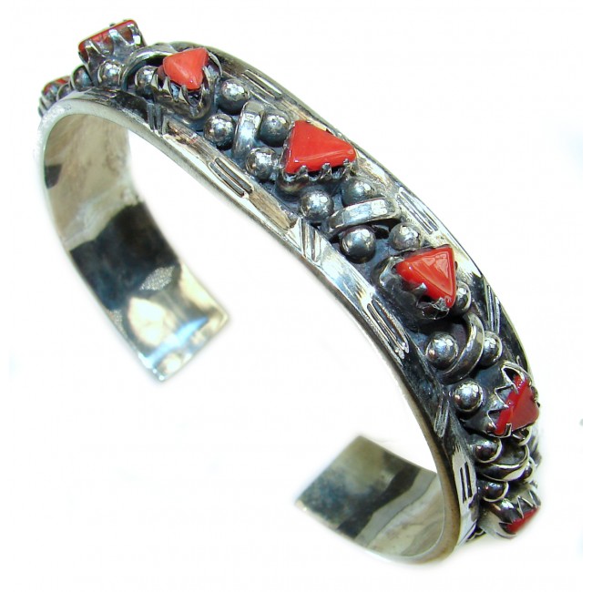 Chunky Genuine Fossilized Coral .925 Sterling Silver Bracelet / Cuff