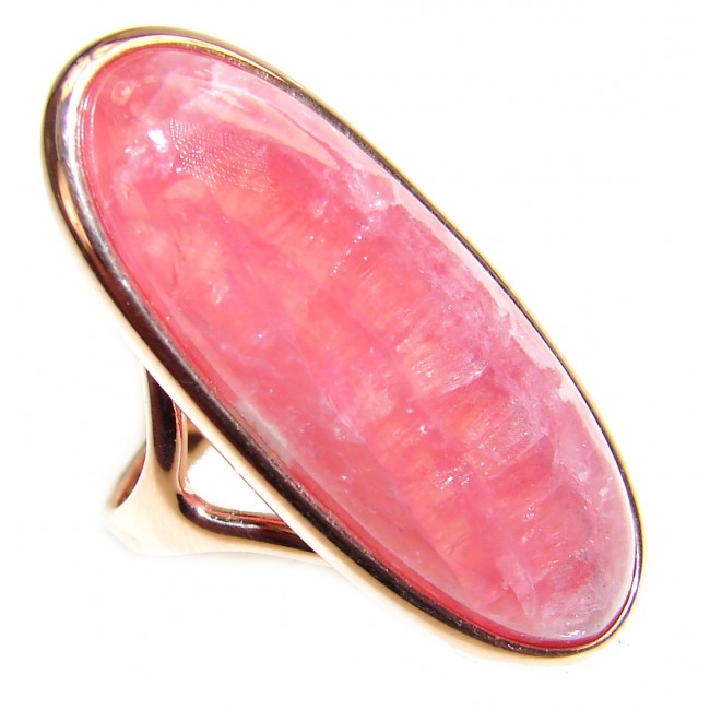 Large Argentinian Rhodochrosite 18K Gold over .925 Sterling Silver handmade ring size 7