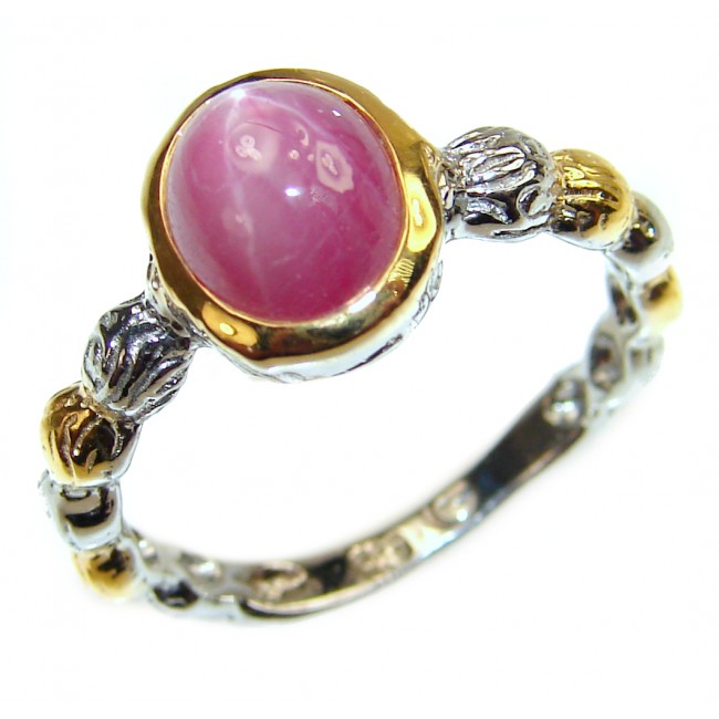 Genuine 1.5 ctw Star Ruby Gold over .925 Sterling Silver handcrafted Statement Ring size 8 1/4