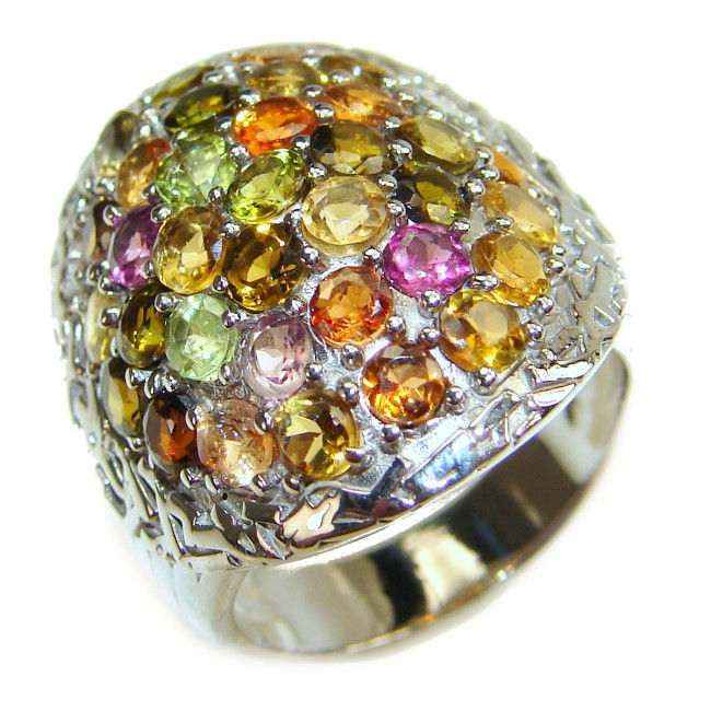 Genuine multicolor Sapphire .925 Sterling Silver handcrafted Statement Ring size 7 1/4