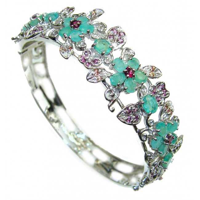 Glorious Natural Emerald 925 Sterling Silver Bangle bracelet