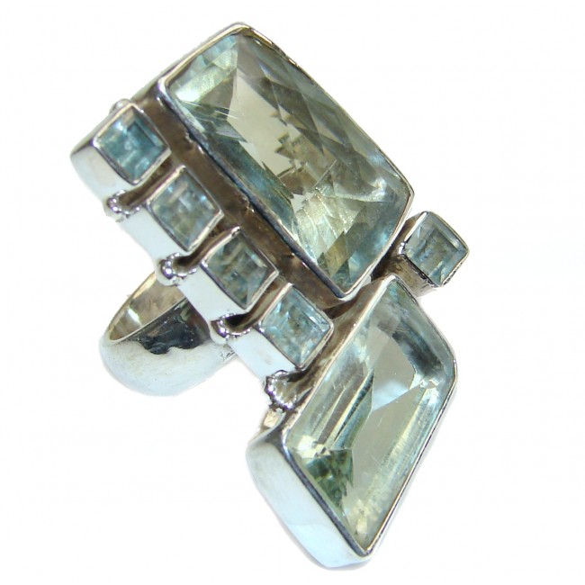 Spectacular HUGE Natural Green Topaz .925 Sterling Silver handcrafted ring size 8