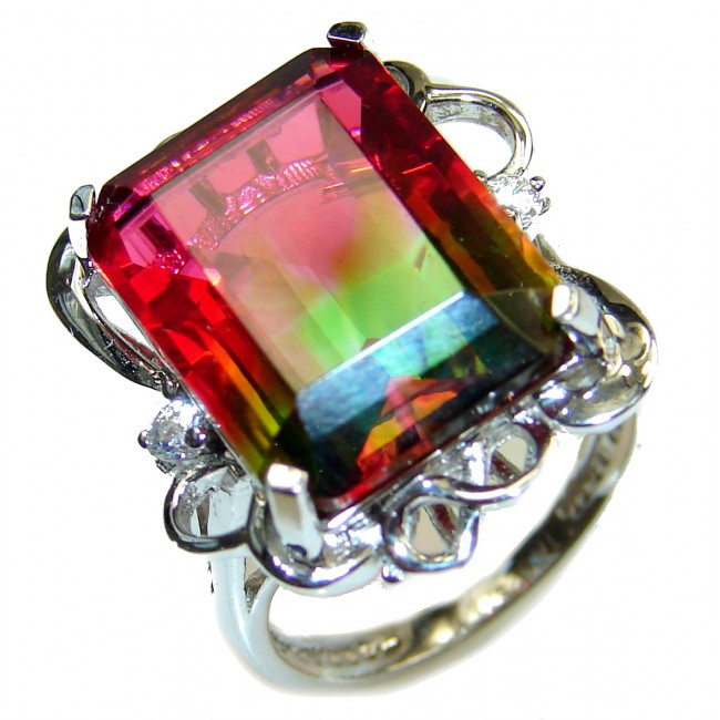 Spectacular Natural emerald cut Tourmaline .925 Sterling Silver handcrafted ring size 7