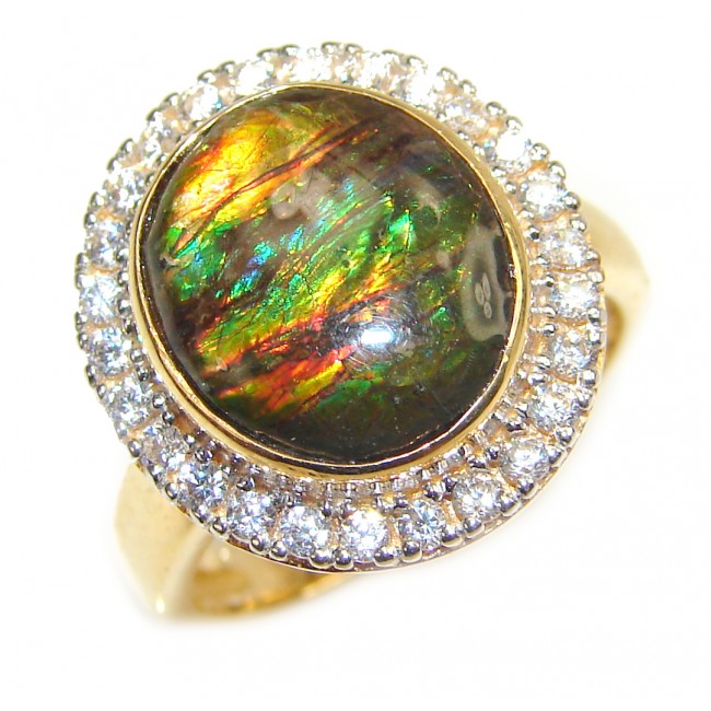 Pure Energy Genuine Canadian Ammolite 18K Rose Gold over .925 Sterling Silver handmade ring size 7