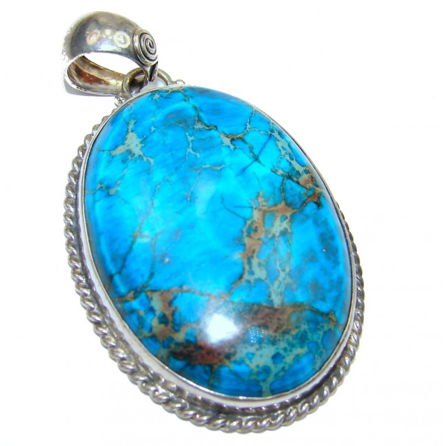 Blue Copper Turquoise .925 Sterling Silver handmade Pendant