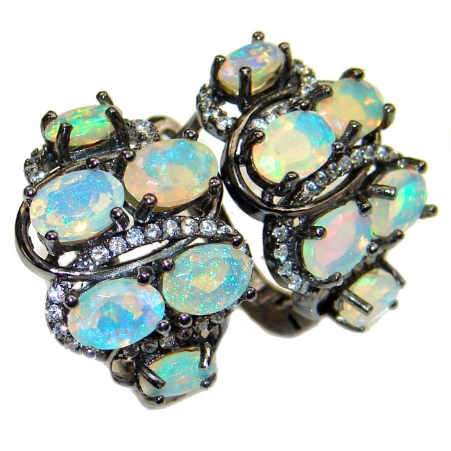 Earth Treasure Authentic Ethiopian Fire Opal .925 Sterling Silver handcrafted statement earrings