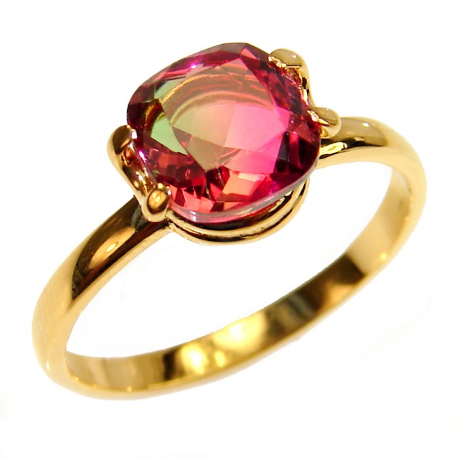 4.7 Watermelon Tourmaline 18K Gold over .925 Sterling Silver handcrafted Ring size 8