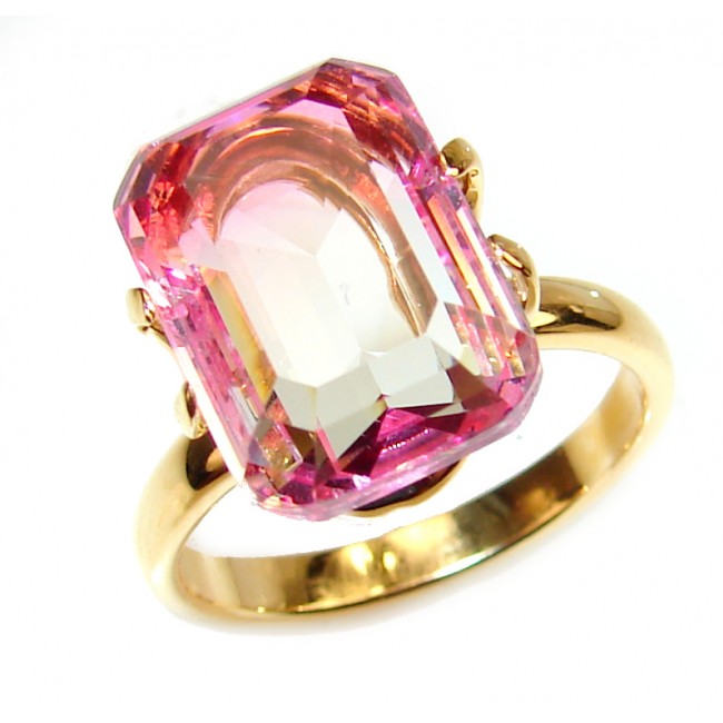 4ctw Watermelon Tourmaline Gold over .925 Sterling Silver handcrafted Ring size 7