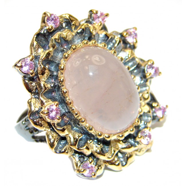 41ctw Rose Quartz Rose Gold over .925 Sterling Silver brilliantly handcrafted ring s. 8 1/4