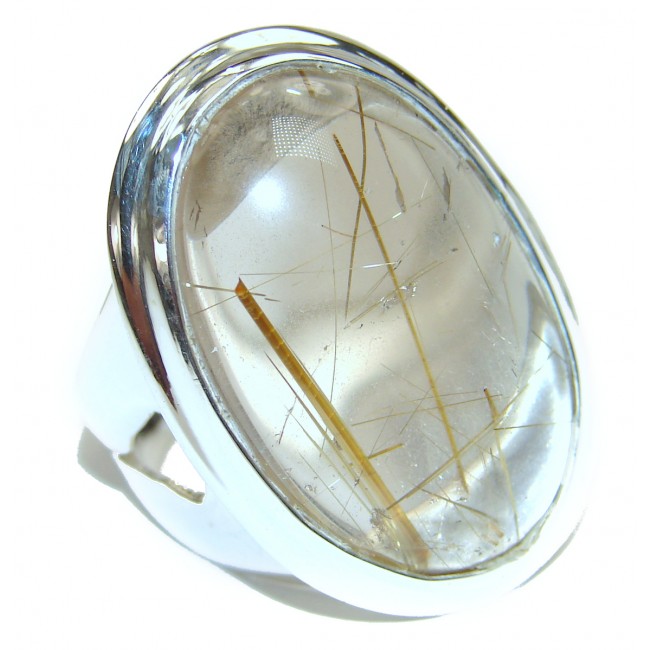 Best quality Golden Rutilated Quartz .925 Sterling Silver handcrafted Ring Size 7 adjustable