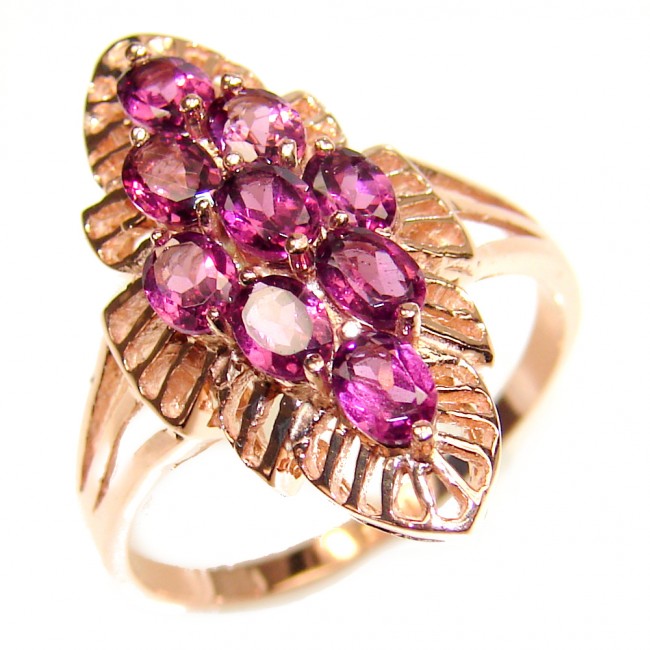 Bouquet of Flowers Authentic Garnet rose gold over .925 Sterling Silver handmade Ring s. 8 1/2