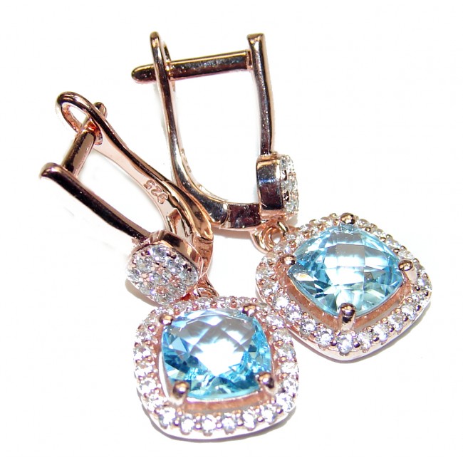 Sublime Princess cut Blue Swiss Topaz .925 Sterling Silver handmade earrings