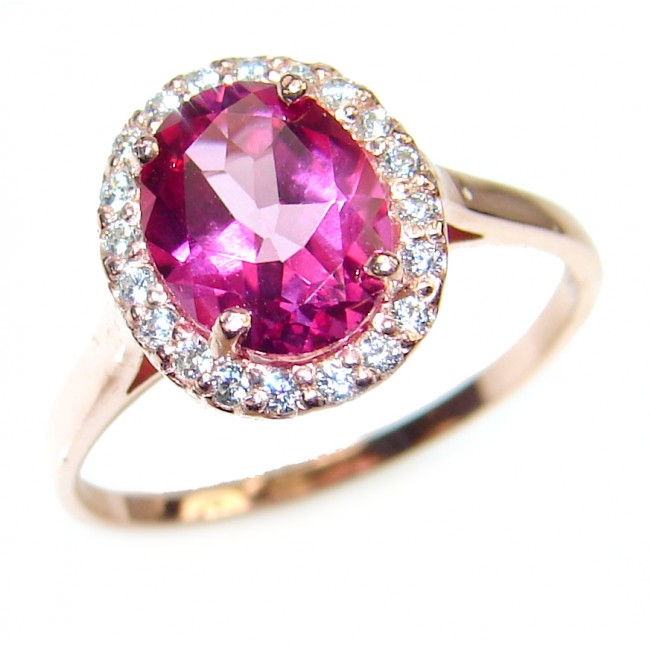 Posh Pink Topaz 14K Rose Gold over .925 Sterling Silver handcrafted ring size 8