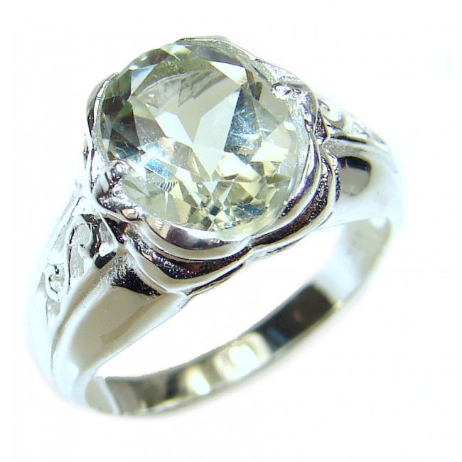 Ravishing 6.5 carat Green Amethyst .925 Sterling Silver handcrafted Statement Ring size 6 1/4