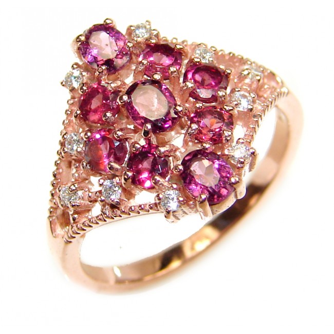 Bouquet of Flowers Authentic Garnet rose gold over .925 Sterling Silver handmade Ring s. 6 1/2