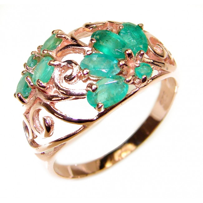 Emerald rose gold over .925 Sterling Silver handcrafted Statement Ring size 8 1/4