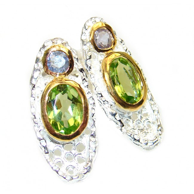 Spectacular Authentic Peridot rose gold over .925 Sterling Silver handmade earrings
