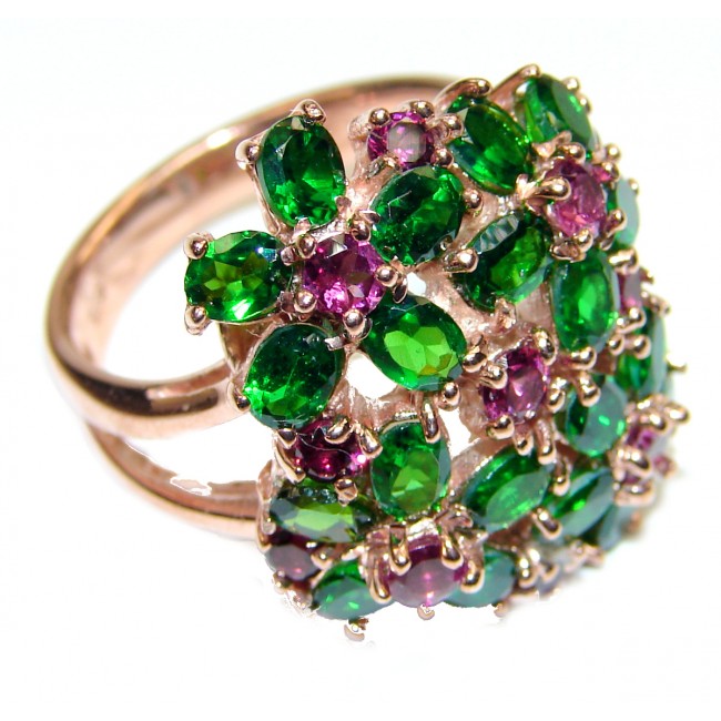 Genuine Chrome Diopside rose gold over .925 Sterling Silver handcrafted Statement Ring size 8