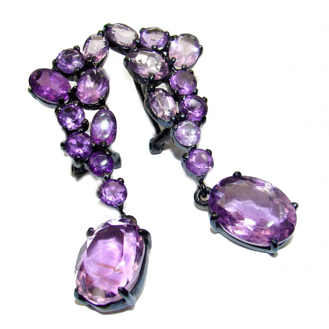 Violet Beauty Authentic Amethyst black rhodium over .925 Sterling Silver handmade earrings