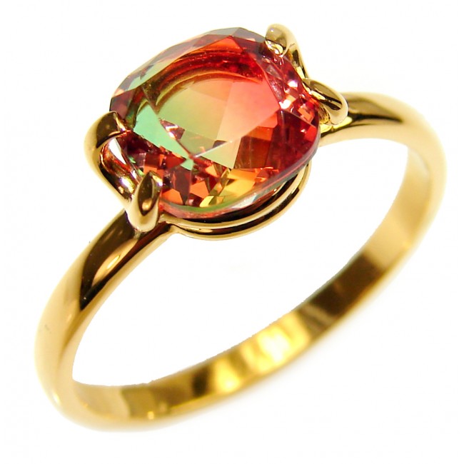 4.1 Watermelon Tourmaline 18K Gold over .925 Sterling Silver handcrafted Ring size 8 3/4