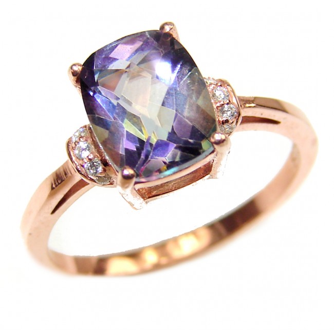 Magic genuine Rainbow Topaz rose gold over .925 Sterling Silver handmade Cocktail Ring s. 6 3/4