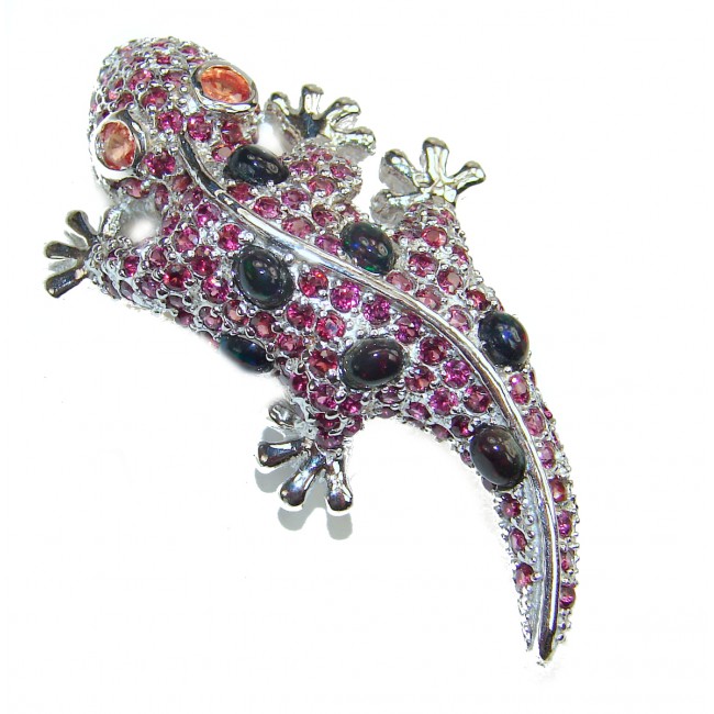 Lizard Kashmir Ruby Black Opal .925 Sterling Silver handmade Brooch
