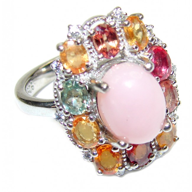 Pink Opal multicolr Sapphire .925 Sterling Silver handcrafted ring size 7
