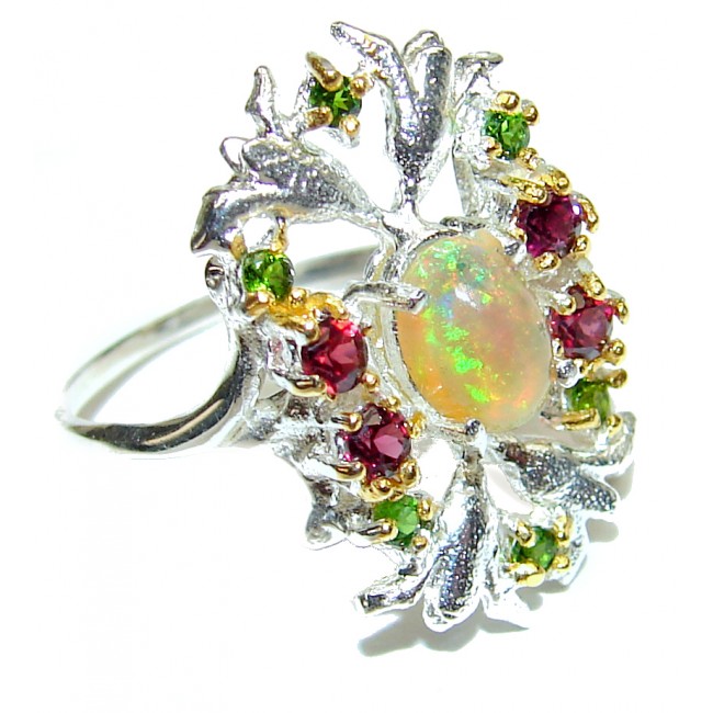 Gabriella Authentic Ethiopian Fire Opal Gold over .925 Sterling Silver brilliantly handcrafted ring s. 8 1/4