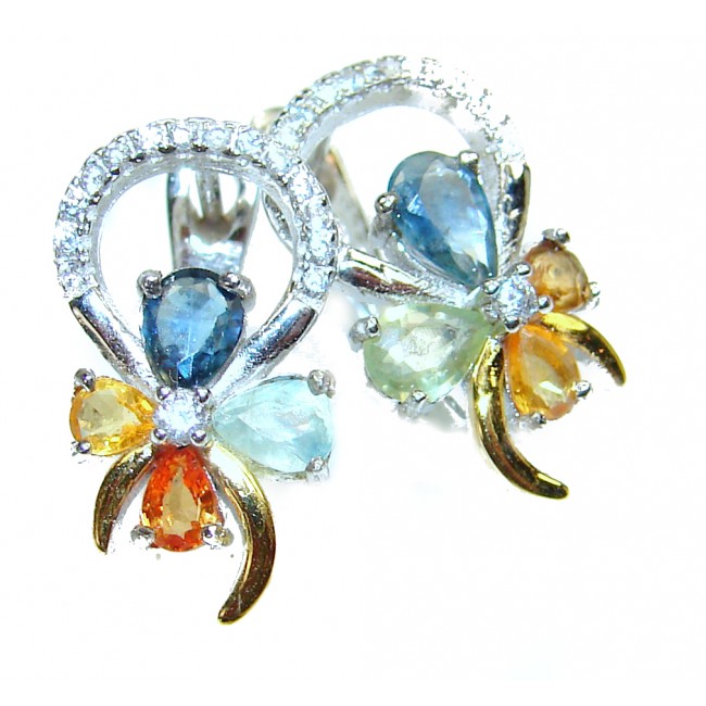 Intense Color multicolor authentic Sapphire .925 Sterling Silver earrings