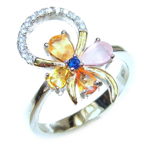 Pink Opal multicolr Sapphire .925 Sterling Silver handcrafted ring size 6 1/4