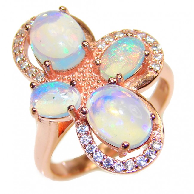 Authentic Ethiopian Fire Opal rose Gold over .925 Sterling Silver brilliantly handcrafted ring s. 8 1/4