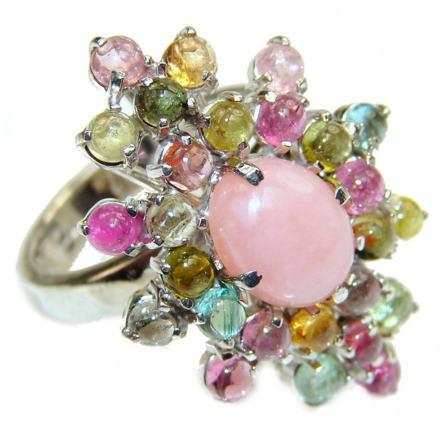 Pink Opal multicolr Tourmaline .925 Sterling Silver handcrafted ring size 8 1/4
