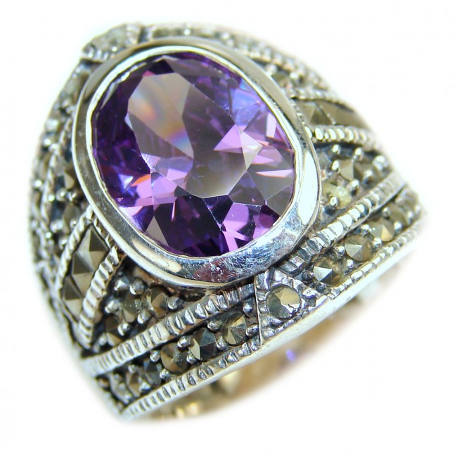 Amethyst Marcasite .925 Sterling Silver brilliantly handcrafted ring s. 7
