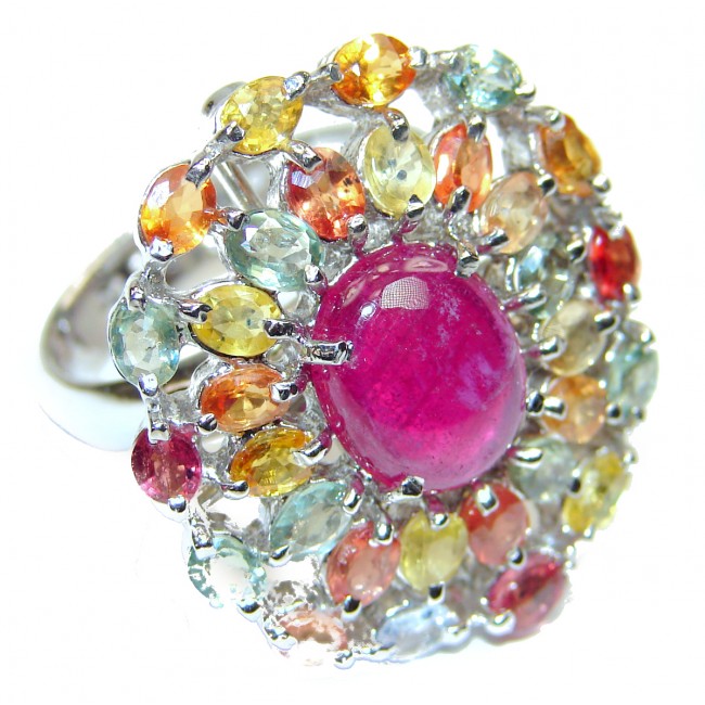 Incredible quality Ruby .925 Sterling Silver handcrafted Statement Ring size 8 1/4