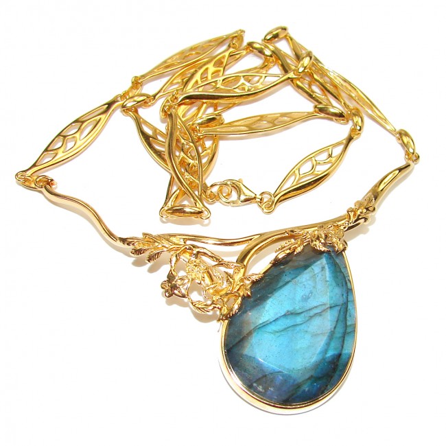 Luxury Design 42.5 ct faceted Labradorite 18K Gold over .925 Sterling Silver entirely handcrafted necklace