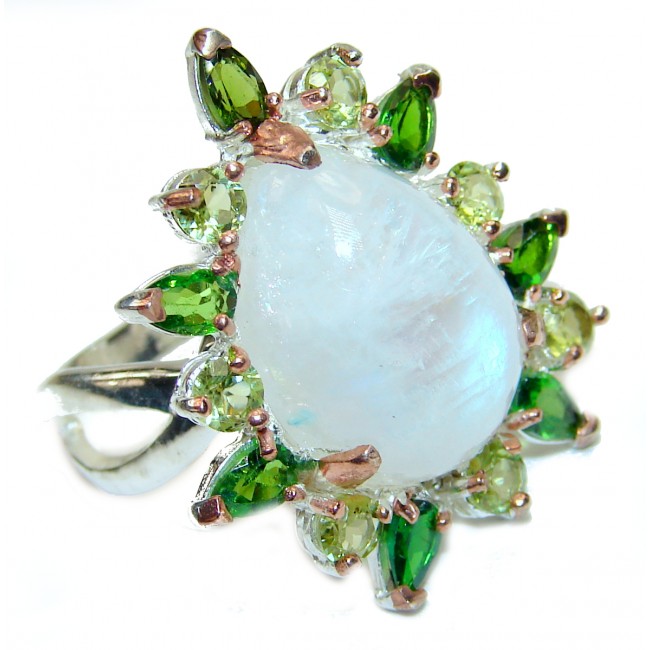 Fire Moonstone Chrome Diopside .925 Sterling Silver handmade ring s. 8