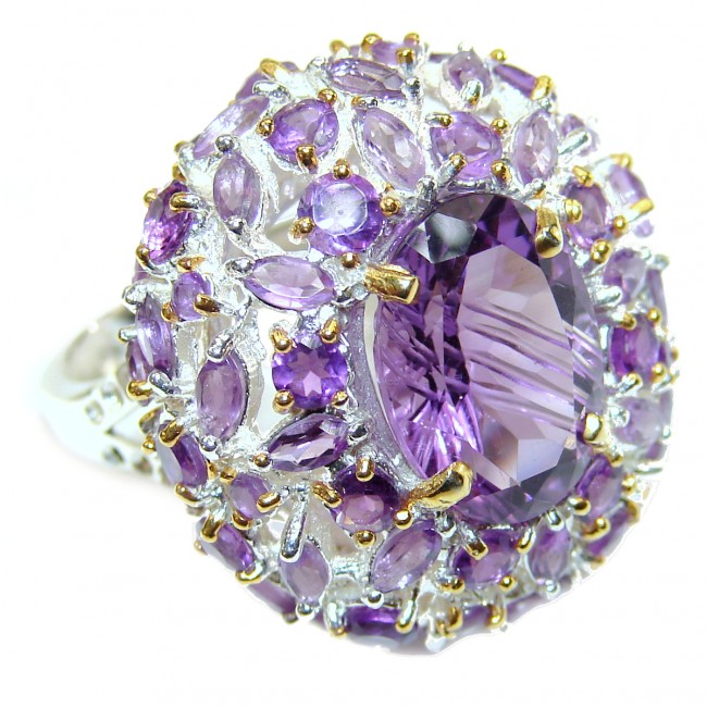 Spectacular Amethyst 14K Gold over .925 Sterling Silver handcrafted Statement Ring size 9