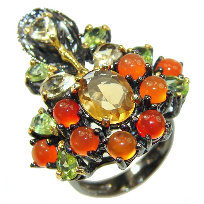 Cocktail Style Natural Citrine .925 Sterling Silver handcrafted Ring s. 7