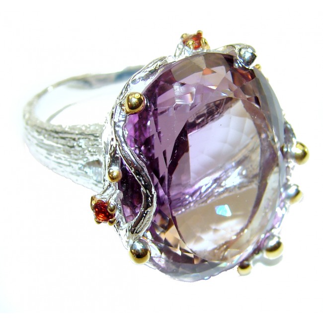 LUXURY 45ctw Oval cut Ametrine .925 Sterling Silver handcrafted LARGE Ring s. 8