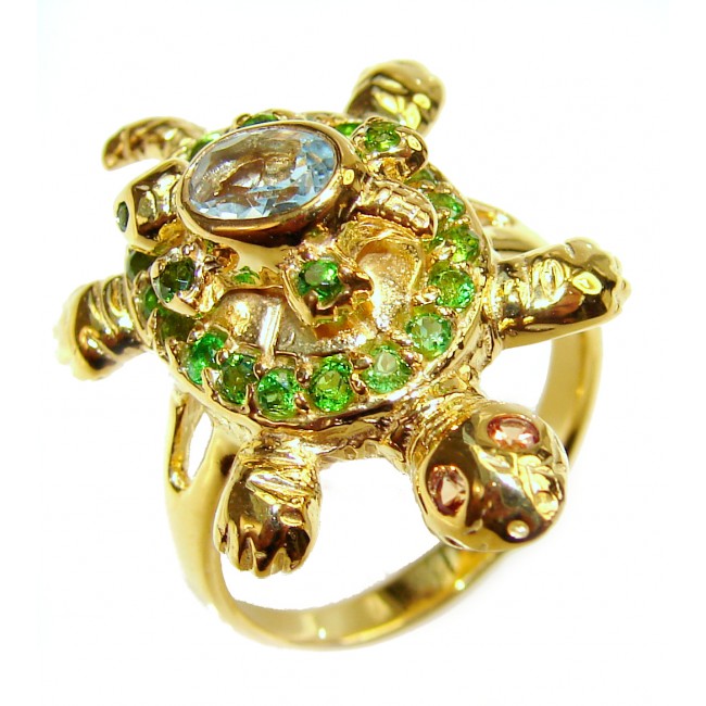 Good health and Long life Turtle Ethiopian Opal 18K Gold over .925 Sterling Silver handmade Ring size 7 3/4