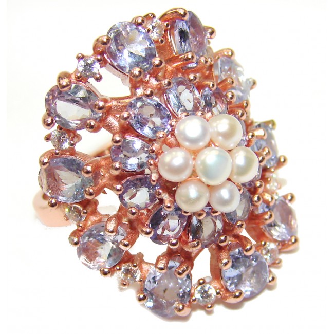 Fancy Genuine Tanzanite rose gold over .925 Sterling Silver handcrafted Statement Ring size 7